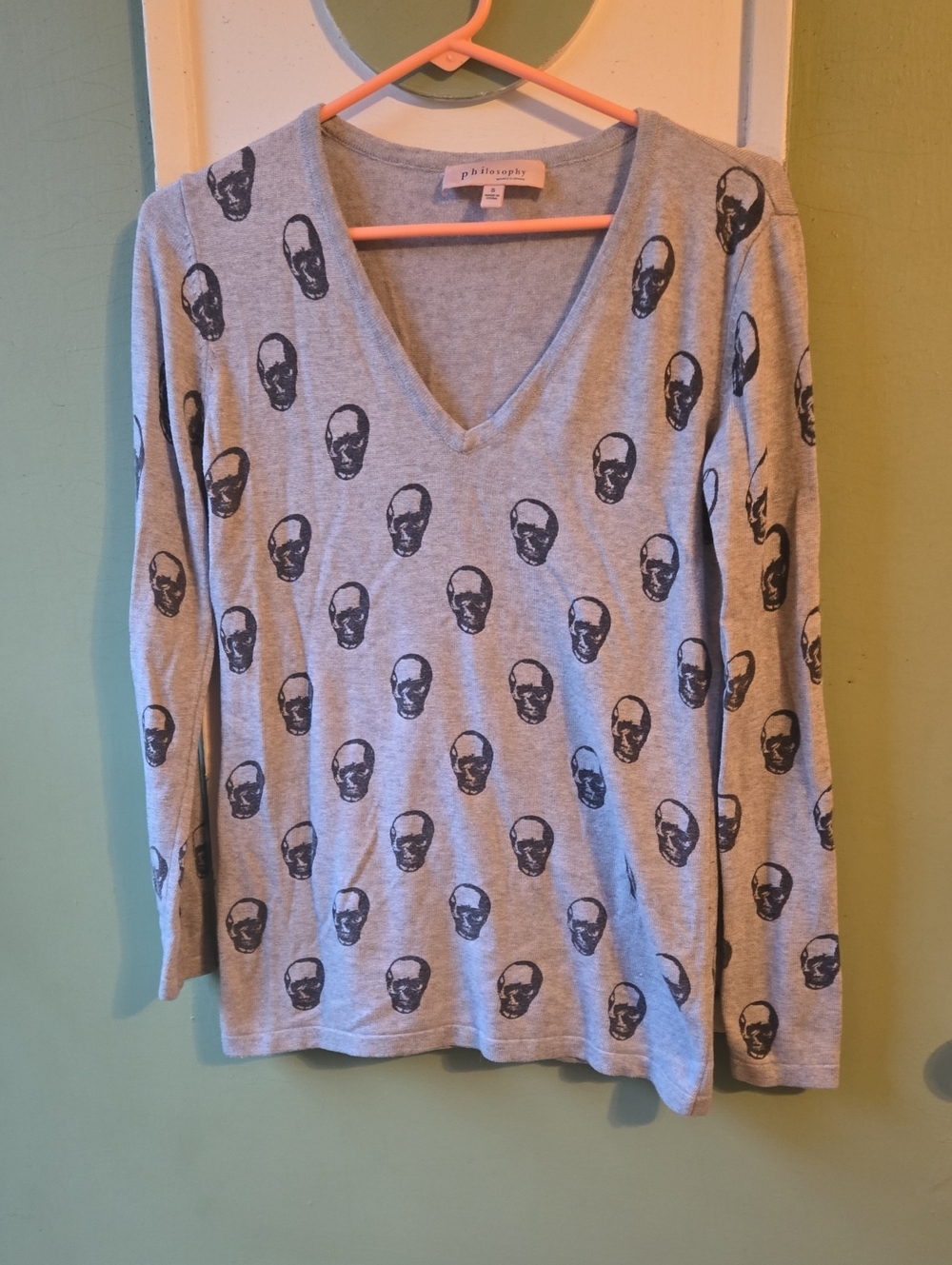Philosophy Skull Sweater V Neck Size Small